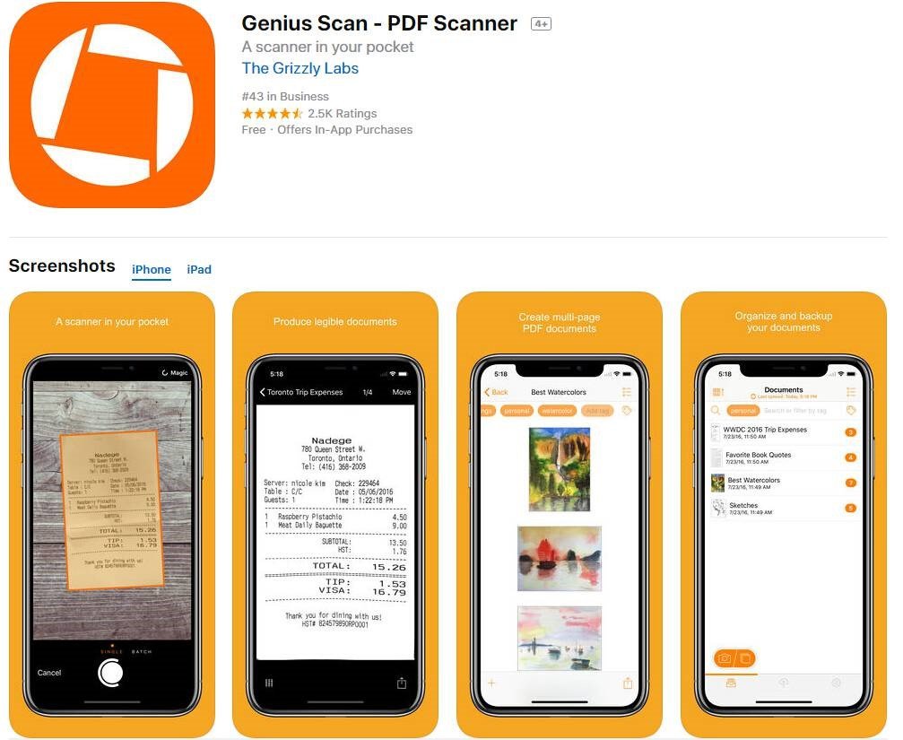 Phần mềm scan Genius Scan trên điện thoại