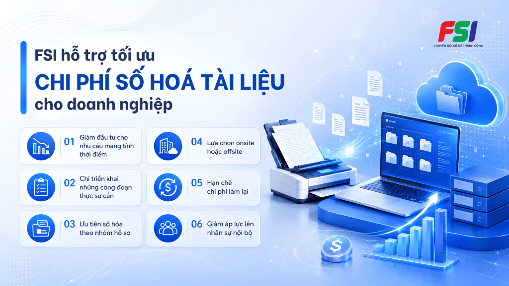Giải pháp số hoá FSI giúp doanh nghiệp tối ưu chi phí số hoá tài liệu.